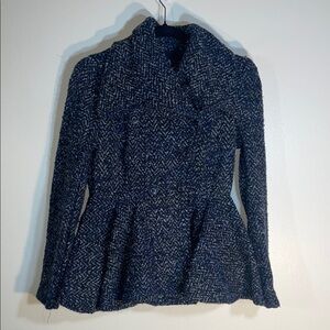 Free People Navy Textured Peplum Pea Coat Double Breasted Fitted Jacket Small